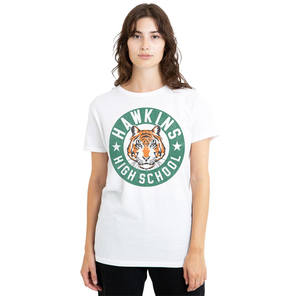 White - Back - Stranger Things Womens-Ladies Hawkins High Badge T-Shirt