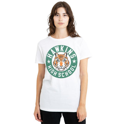 White - Back - Stranger Things Womens-Ladies Hawkins High Badge T-Shirt