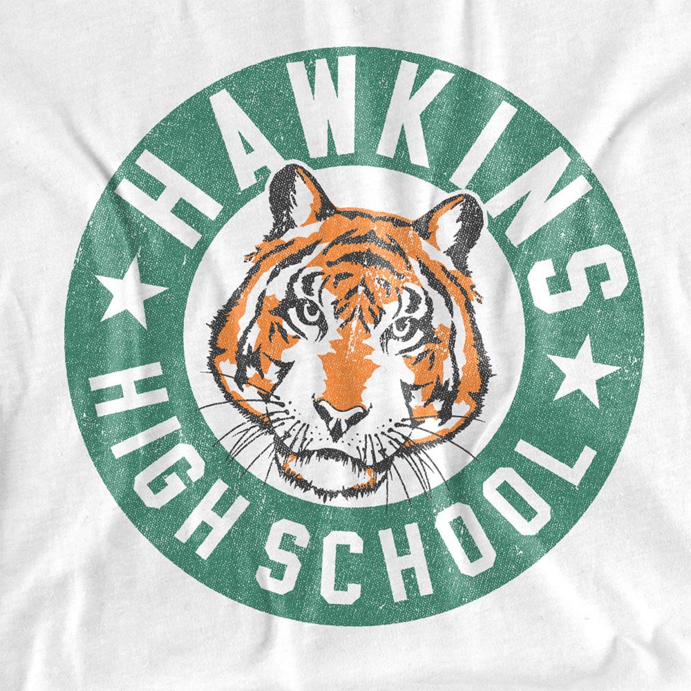 White - Side - Stranger Things Womens-Ladies Hawkins High Badge T-Shirt
