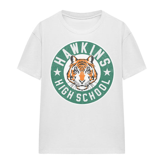 White - Front - Stranger Things Womens-Ladies Hawkins High Badge T-Shirt
