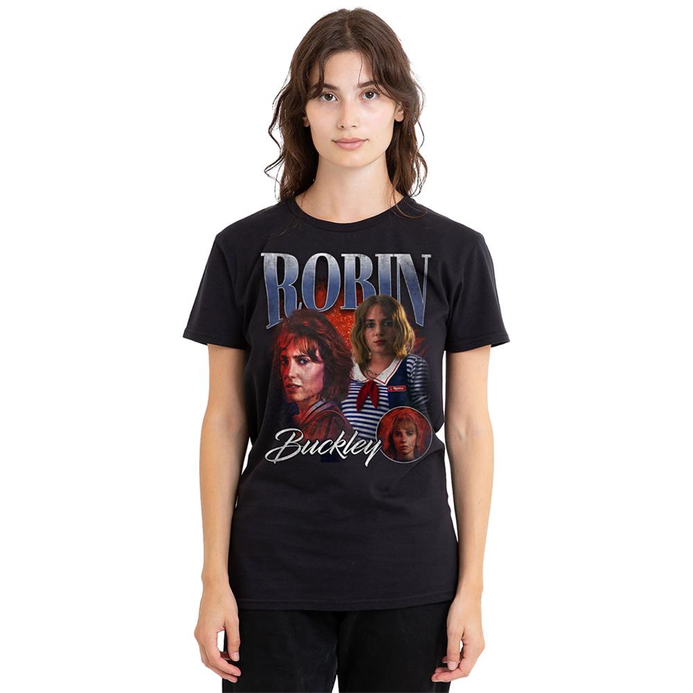 Black - Back - Stranger Things Womens-Ladies Robin Buckley Homage T-Shirt