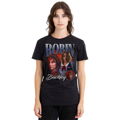 Black - Back - Stranger Things Womens-Ladies Robin Buckley Homage T-Shirt