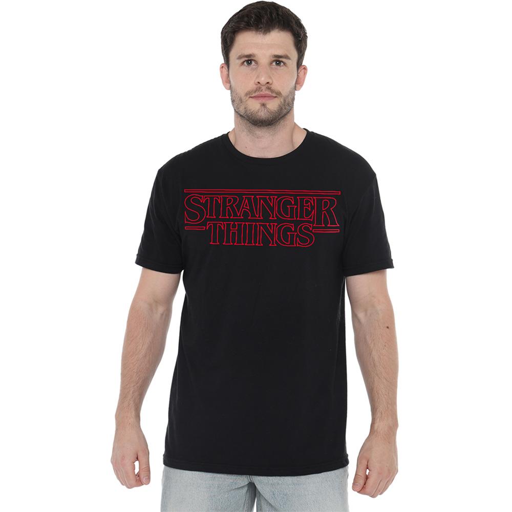 Black - Back - Stranger Things Unisex Adult Outline Logo T-Shirt