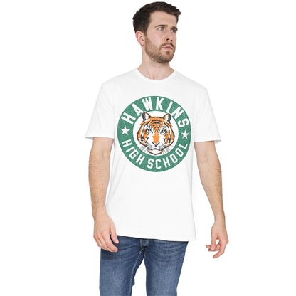 White - Back - Stranger Things Unisex Adult Hawkins High Badge T-Shirt