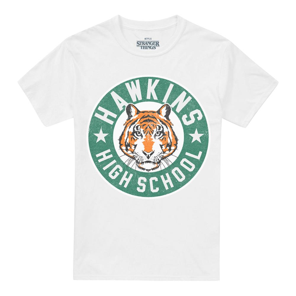 White - Front - Stranger Things Unisex Adult Hawkins High Badge T-Shirt