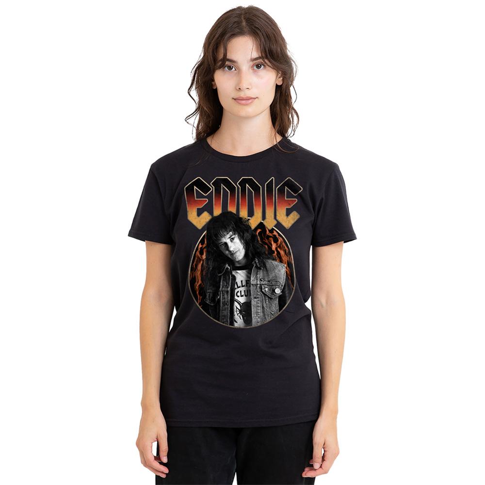 Black - Back - Stranger Things Womens-Ladies Eddie Munson Rock T-Shirt