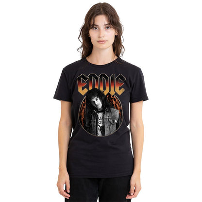 Black - Back - Stranger Things Womens-Ladies Eddie Munson Rock T-Shirt