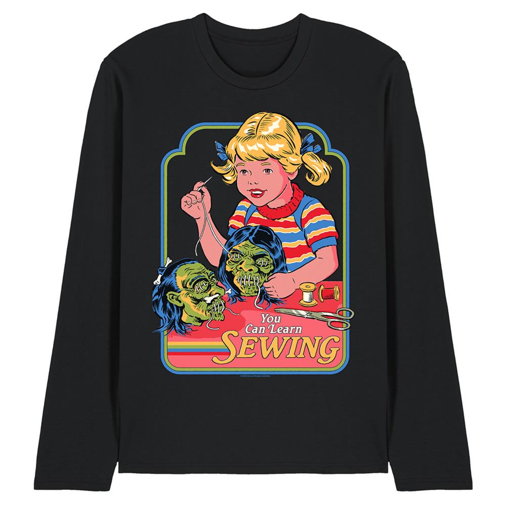 Black - Front - Steven Rhodes Unisex Adult You Can Learn Sewing Long-Sleeved T-Shirt
