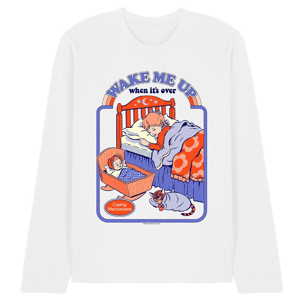 White - Front - Steven Rhodes Unisex Adult Wake Me Up Long-Sleeved T-Shirt