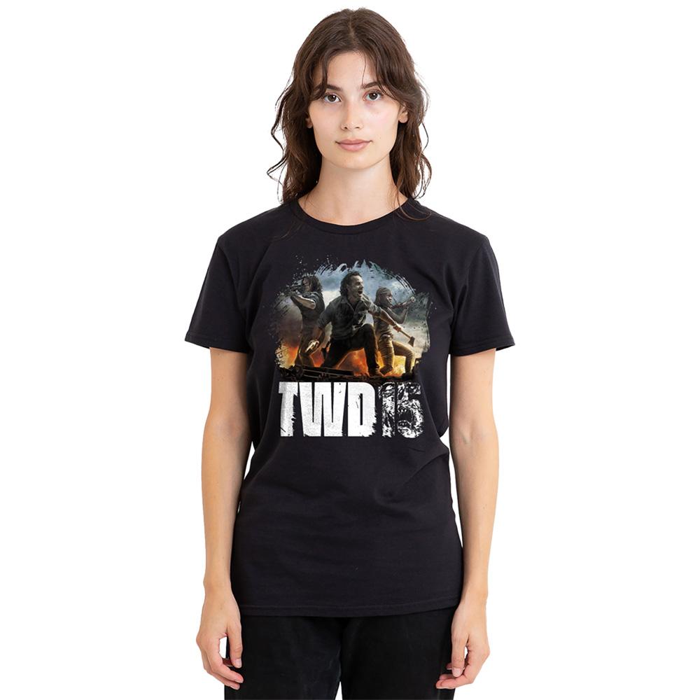 Black - Back - The Walking Dead Womens-Ladies Action Pose T-Shirt