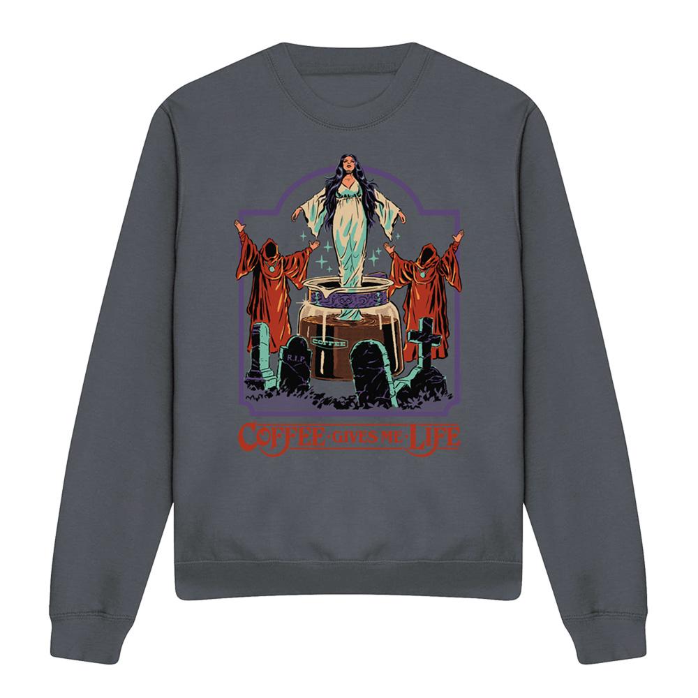 Charcoal - Front - Steven Rhodes Unisex Adult Coffee Gives Me Life Sweatshirt