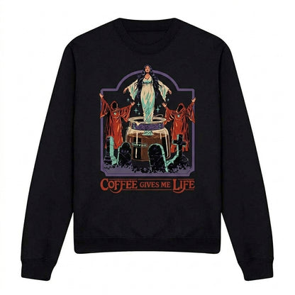 Black - Front - Steven Rhodes Unisex Adult Coffee Gives Me Life Sweatshirt