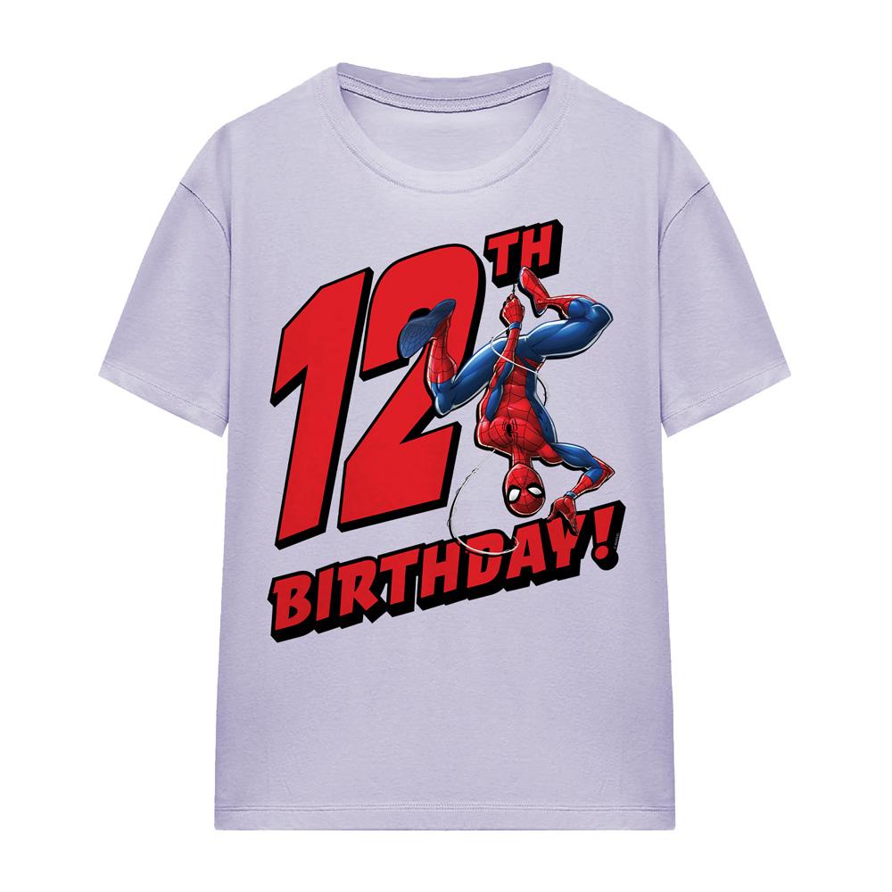 Lavender - Side - Spider-Man Womens-Ladies 12th Birthday T-Shirt