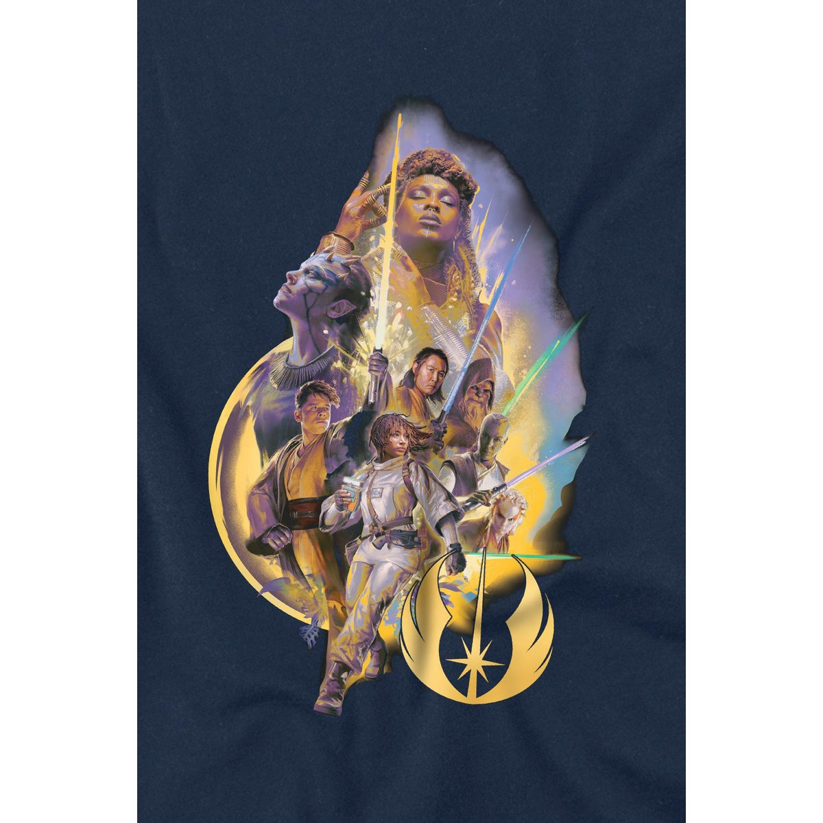Navy - Side - Star Wars: The Acolyte Childrens-Kids High Republic Group Poster T-Shirt