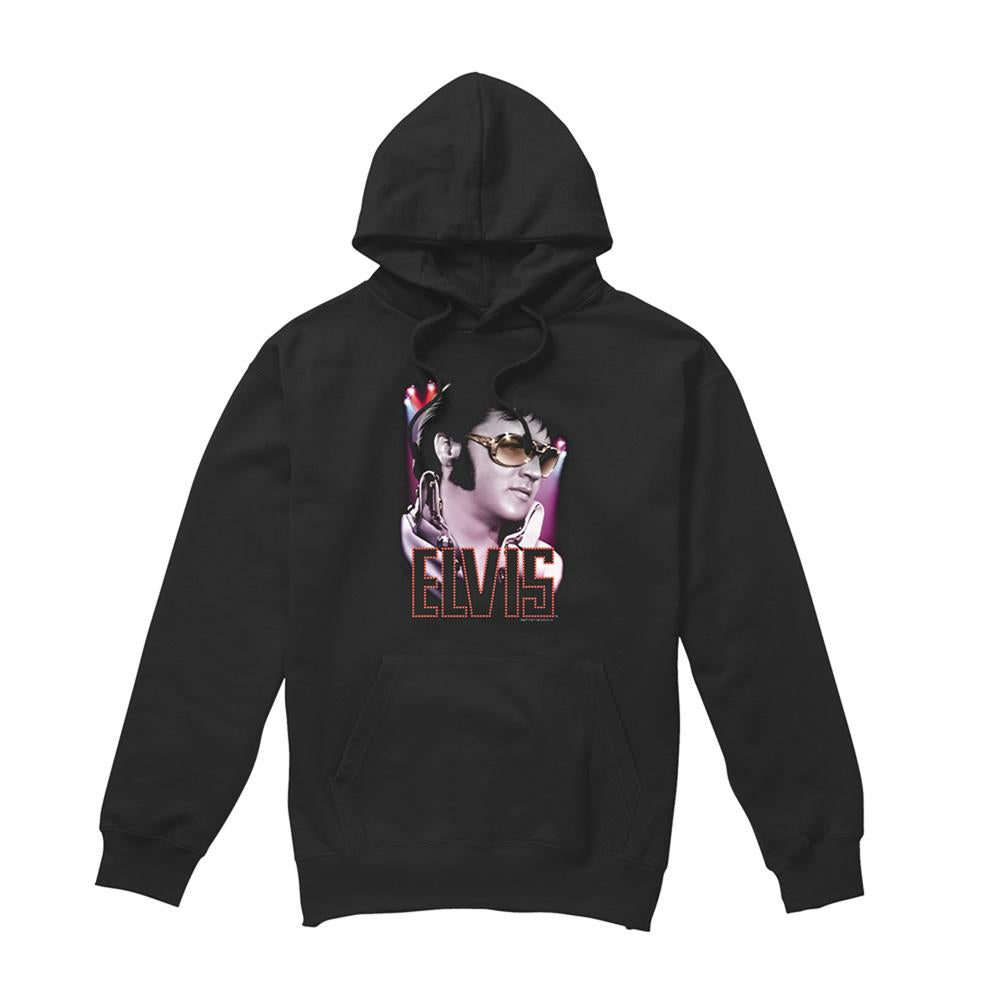 Black - Front - Elvis Presley Unisex Adult 70S Star Hoodie