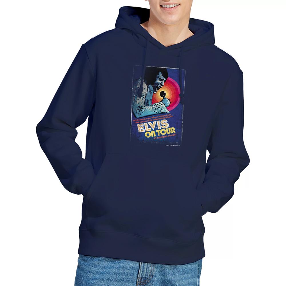 Navy - Back - Elvis Presley Unisex Adult On Tour Poster Hoodie