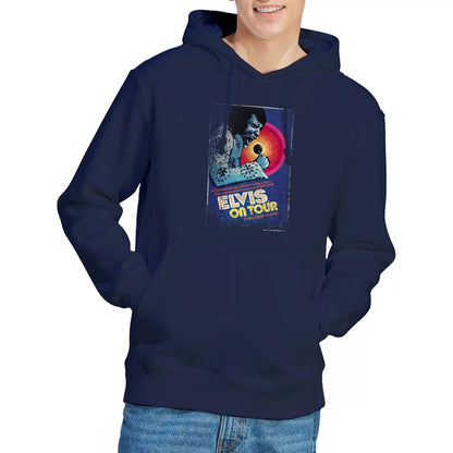 Navy - Back - Elvis Presley Unisex Adult On Tour Poster Hoodie