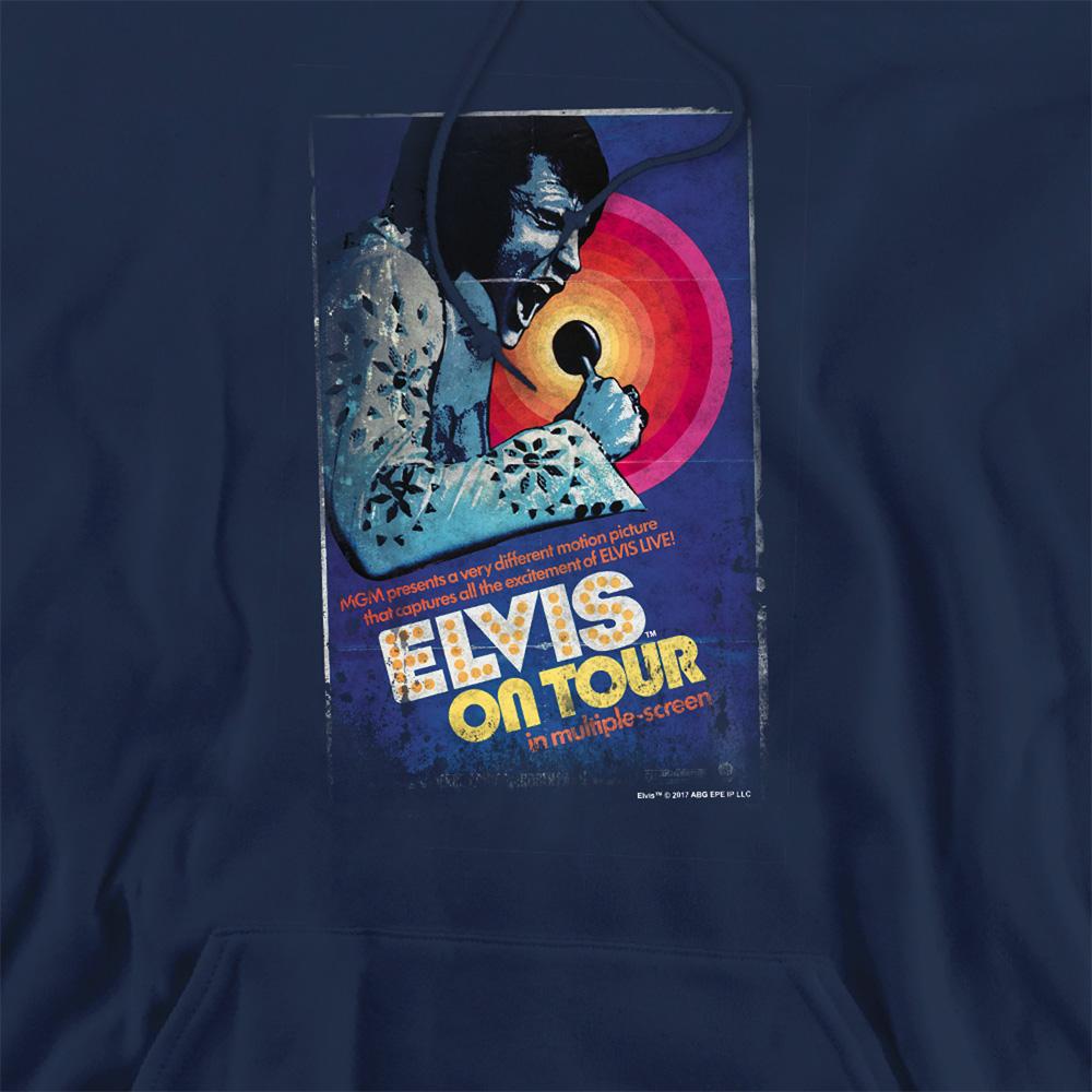 Navy - Side - Elvis Presley Unisex Adult On Tour Poster Hoodie