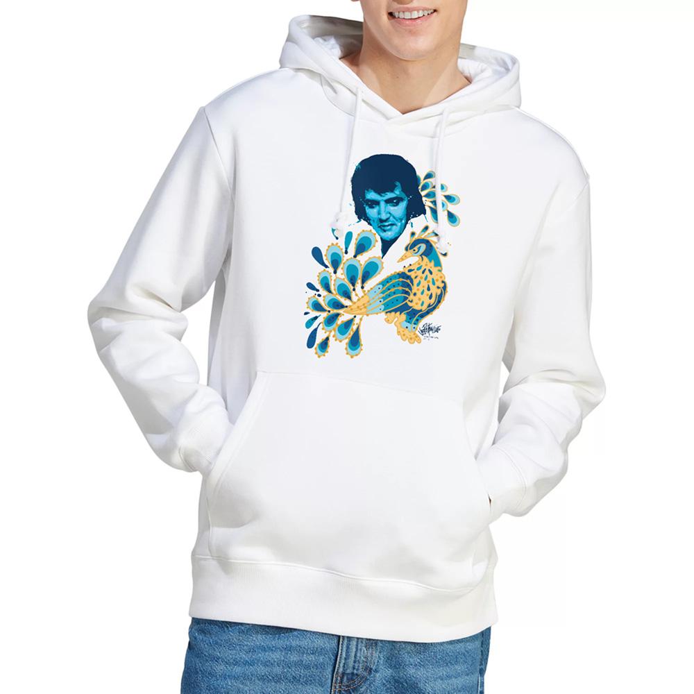 White - Back - Elvis Presley Unisex Adult Peacock Hoodie