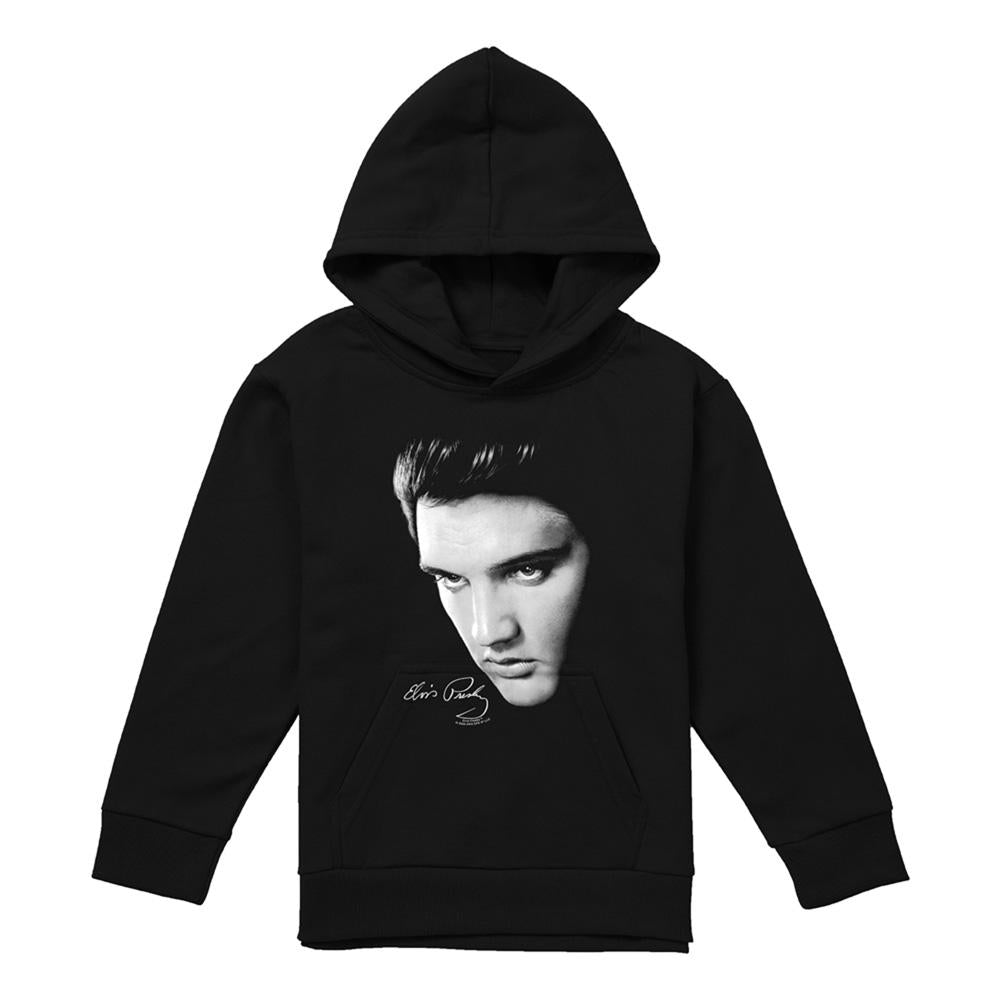 Black - Front - Elvis Presley Childrens-Kids Face Pull Over Hoodie