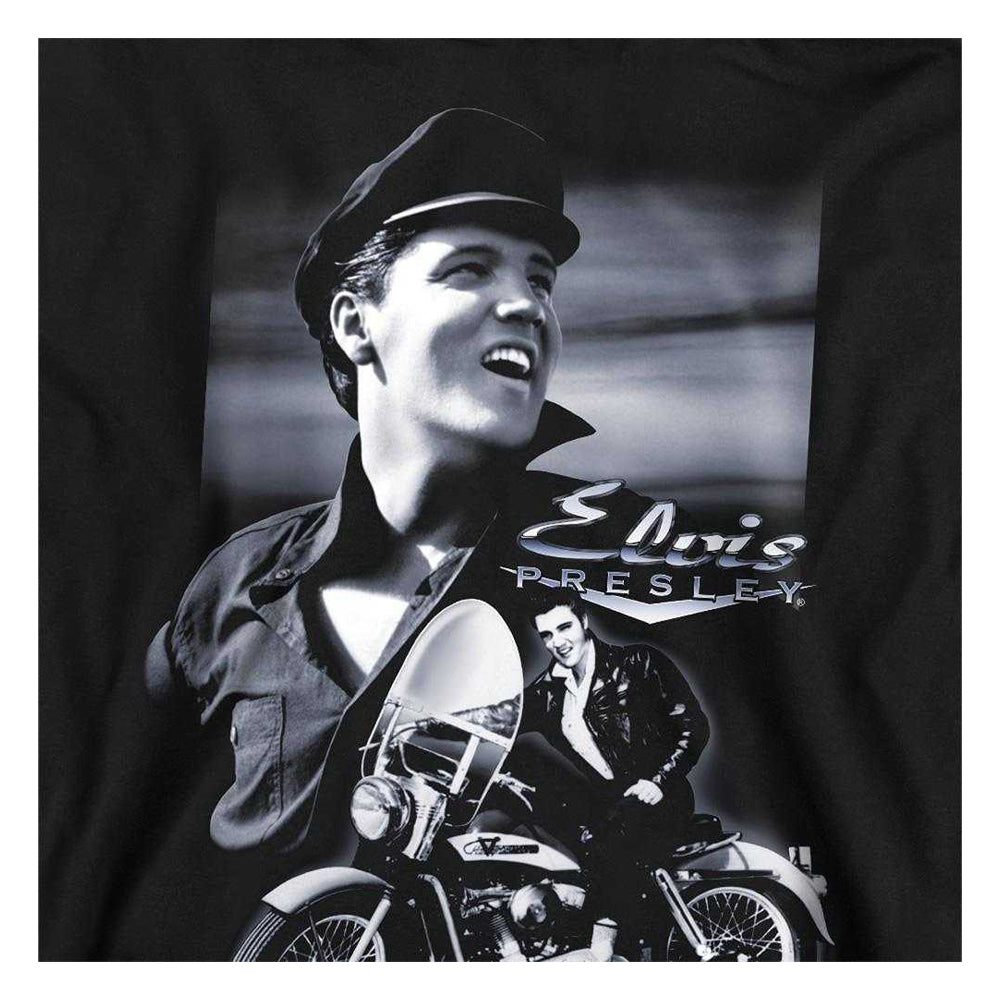 Black - Side - Elvis Presley Childrens-Kids Motorbike Pull Over Hoodie