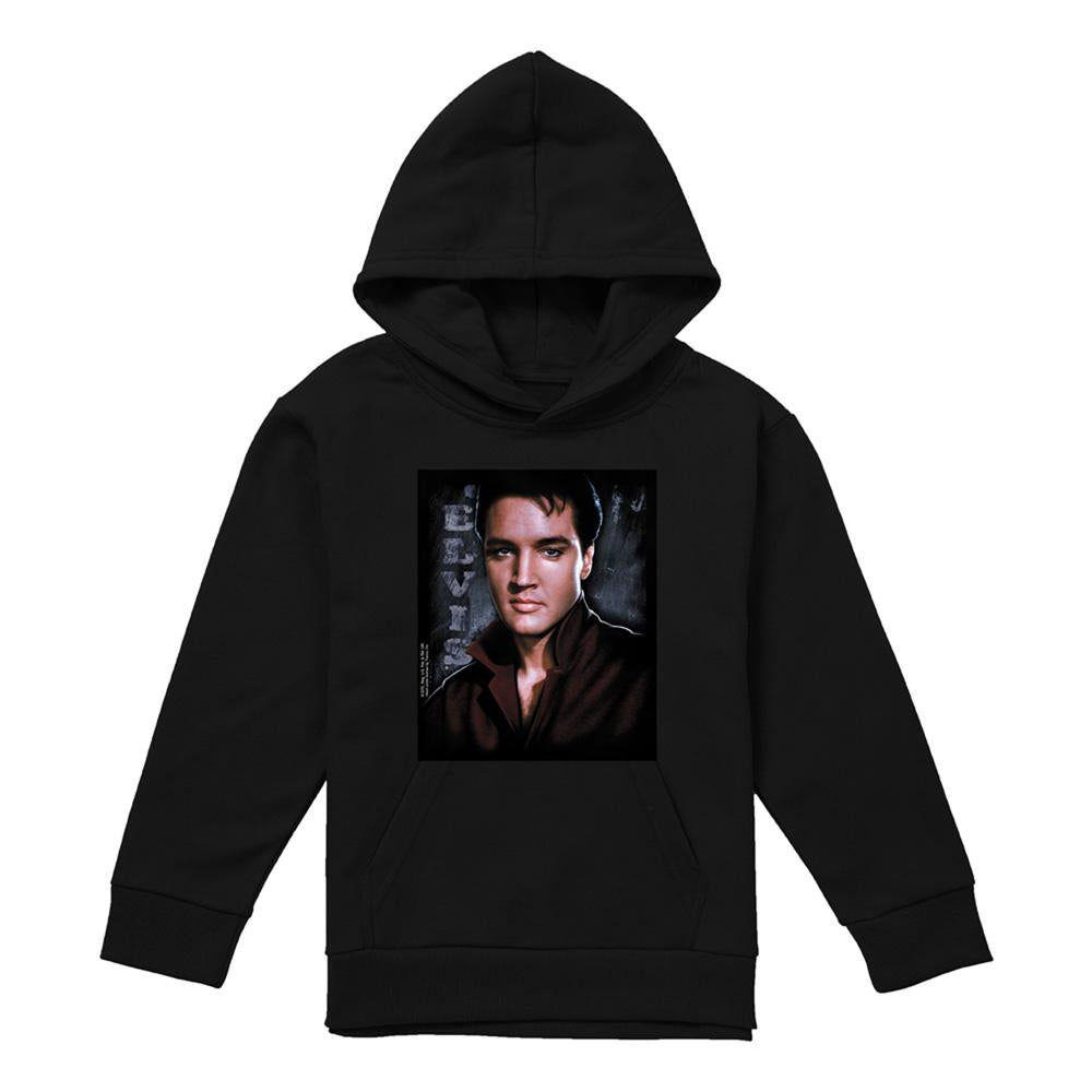 Black - Front - Elvis Presley Childrens-Kids Tough Pull Over Hoodie