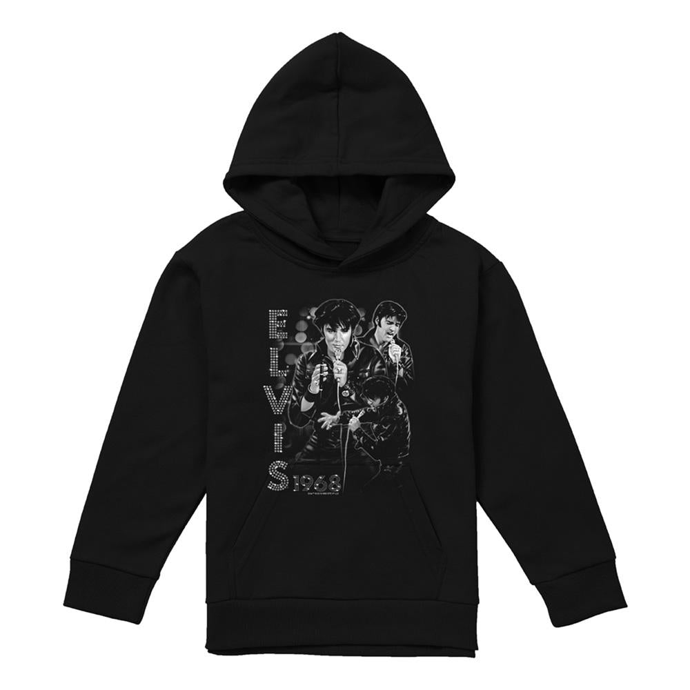 Black - Front - Elvis Presley Childrens-Kids Leather Jacket Pull Over Hoodie