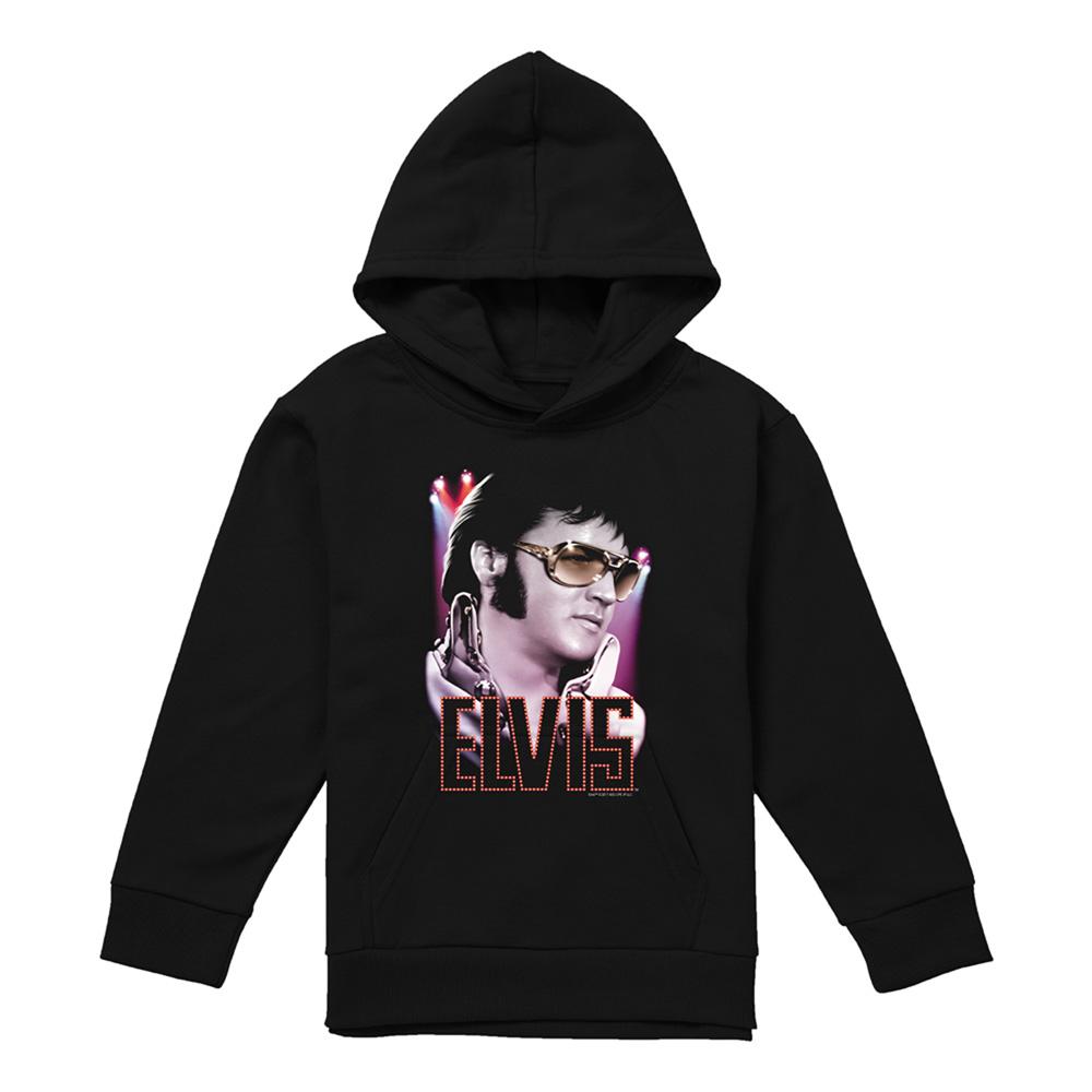 Black - Front - Elvis Presley Childrens-Kids Star 70s Pullover Hoodie
