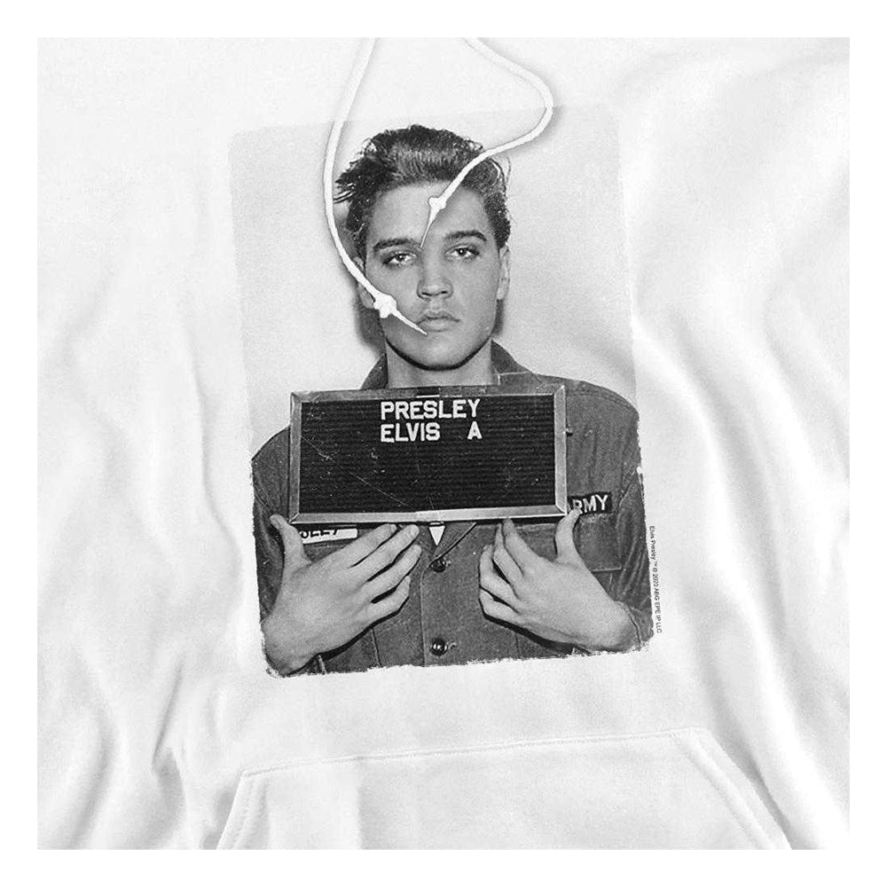 White - Side - Elvis Presley Unisex Adult Army Mug Shot Hoodie