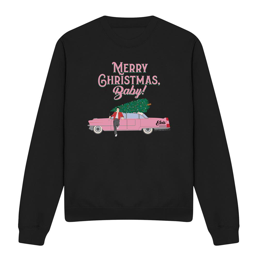 Black - Front - Elvis Presley Unisex Adult Merry Christmas Baby Sweatshirt
