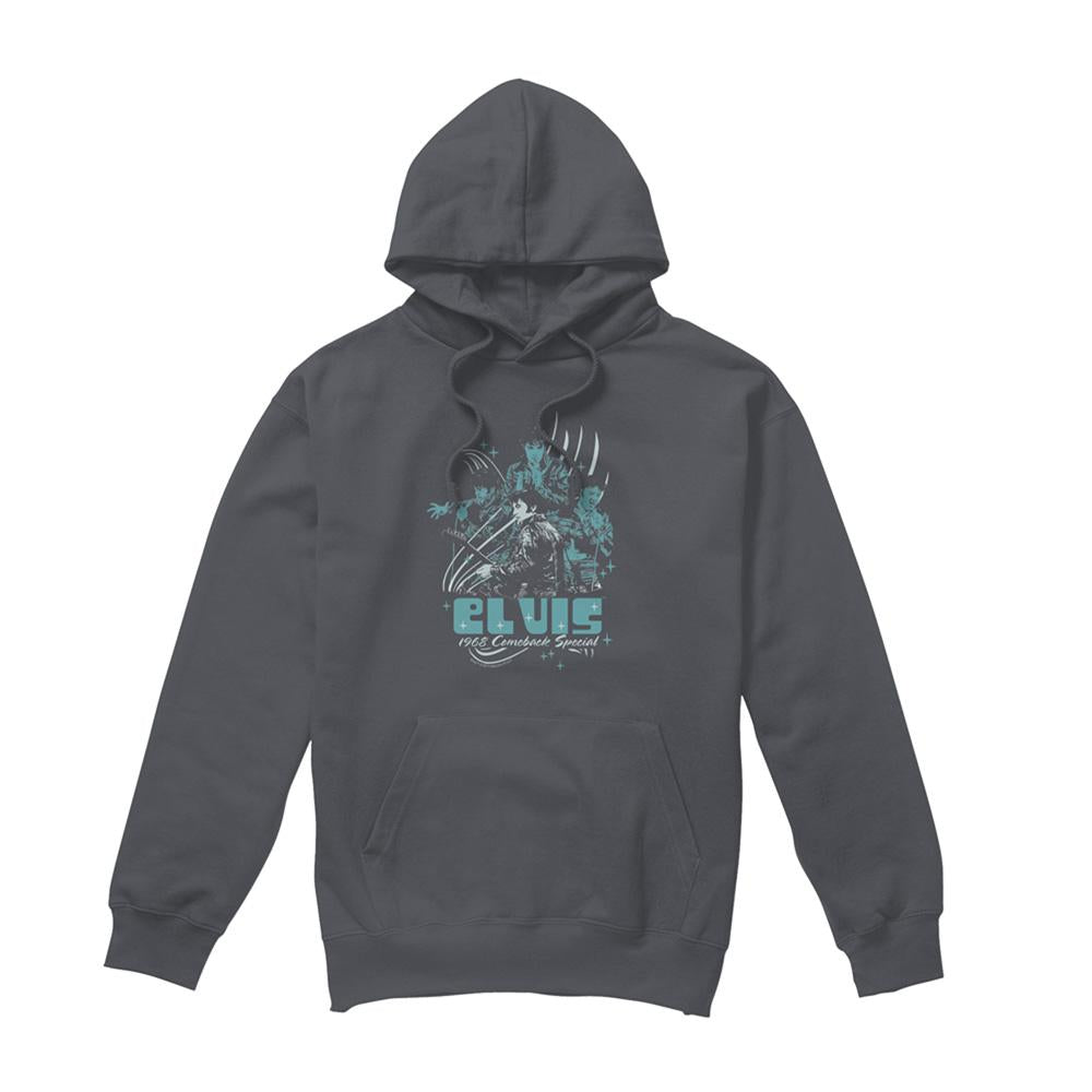 Charcoal - Front - Elvis Presley Unisex Adult 68 Leather Hoodie