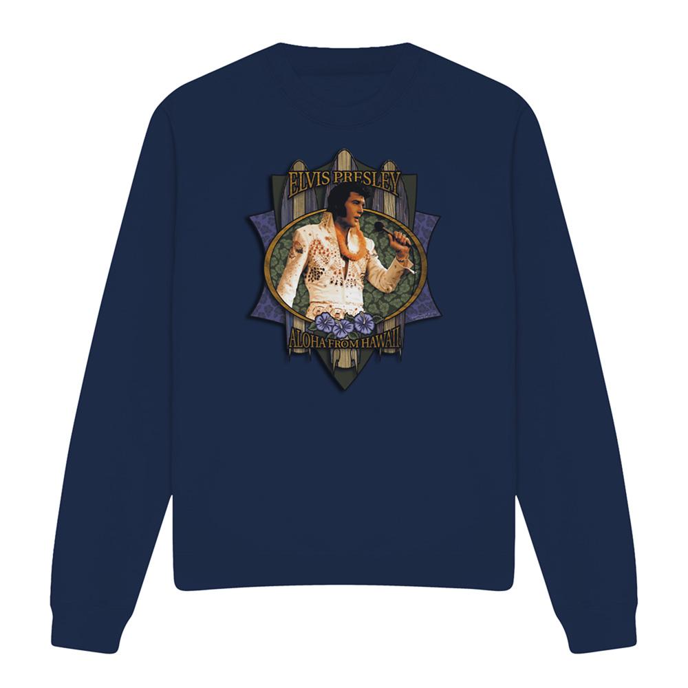 Navy - Front - Elvis Presley Unisex Adult Aloha From Hawaii Sweatshirt