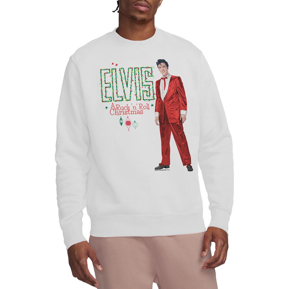 White - Lifestyle - Elvis Presley Unisex Adult Holiday Lights Sweatshirt
