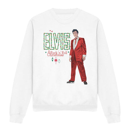 White - Front - Elvis Presley Unisex Adult Holiday Lights Sweatshirt