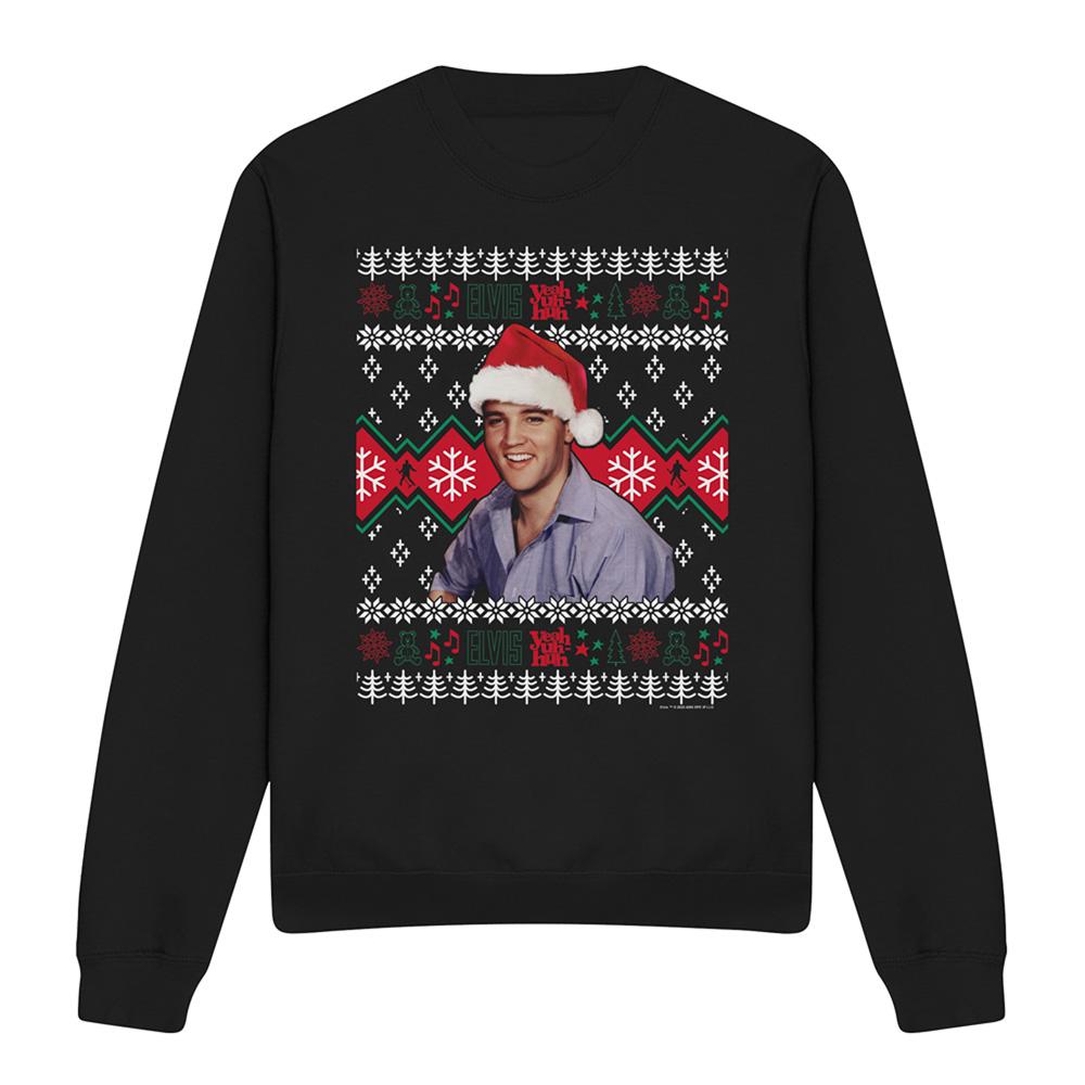Black - Front - Elvis Presley Unisex Adult Ugly Christmas Sweatshirt