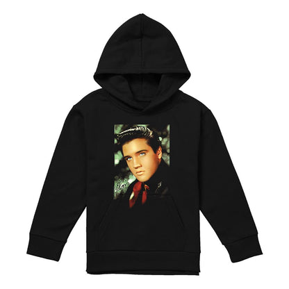 Black - Front - Elvis Presley Childrens-Kids Red Scarf Hoodie