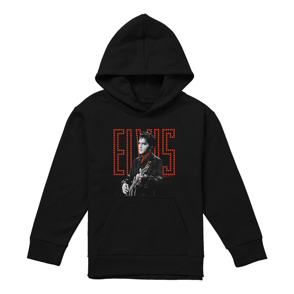 Black - Front - Elvis Presley Childrens-Kids Red Guitarman Hoodie
