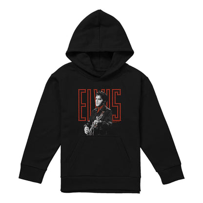 Black - Front - Elvis Presley Childrens-Kids Red Guitarman Hoodie