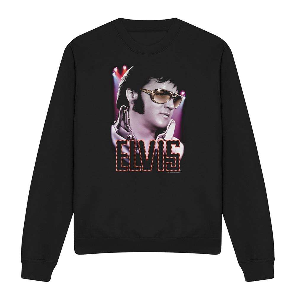 Black - Front - Elvis Presley Unisex Adult 70S Star Sweatshirt