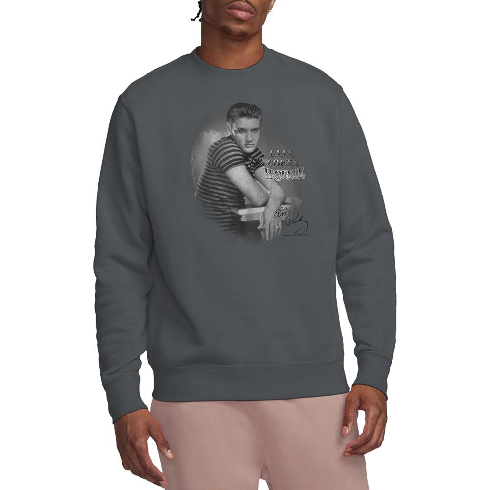 Charcoal - Side - Elvis Unisex Adult Trouble Sweatshirt