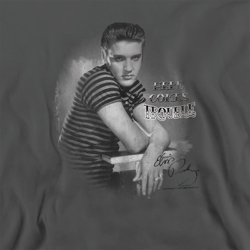 Charcoal - Pack Shot - Elvis Unisex Adult Trouble Sweatshirt