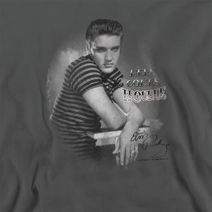 Charcoal - Pack Shot - Elvis Unisex Adult Trouble Sweatshirt