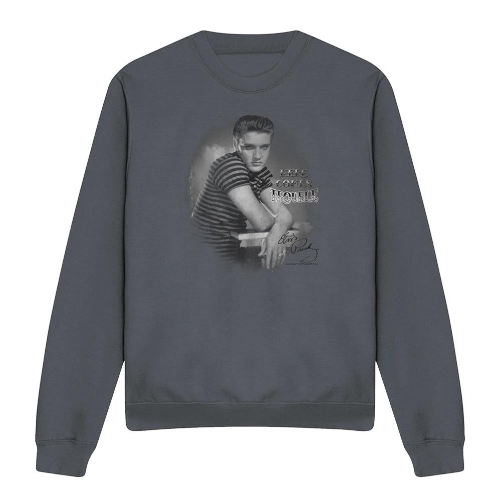 Charcoal - Front - Elvis Unisex Adult Trouble Sweatshirt
