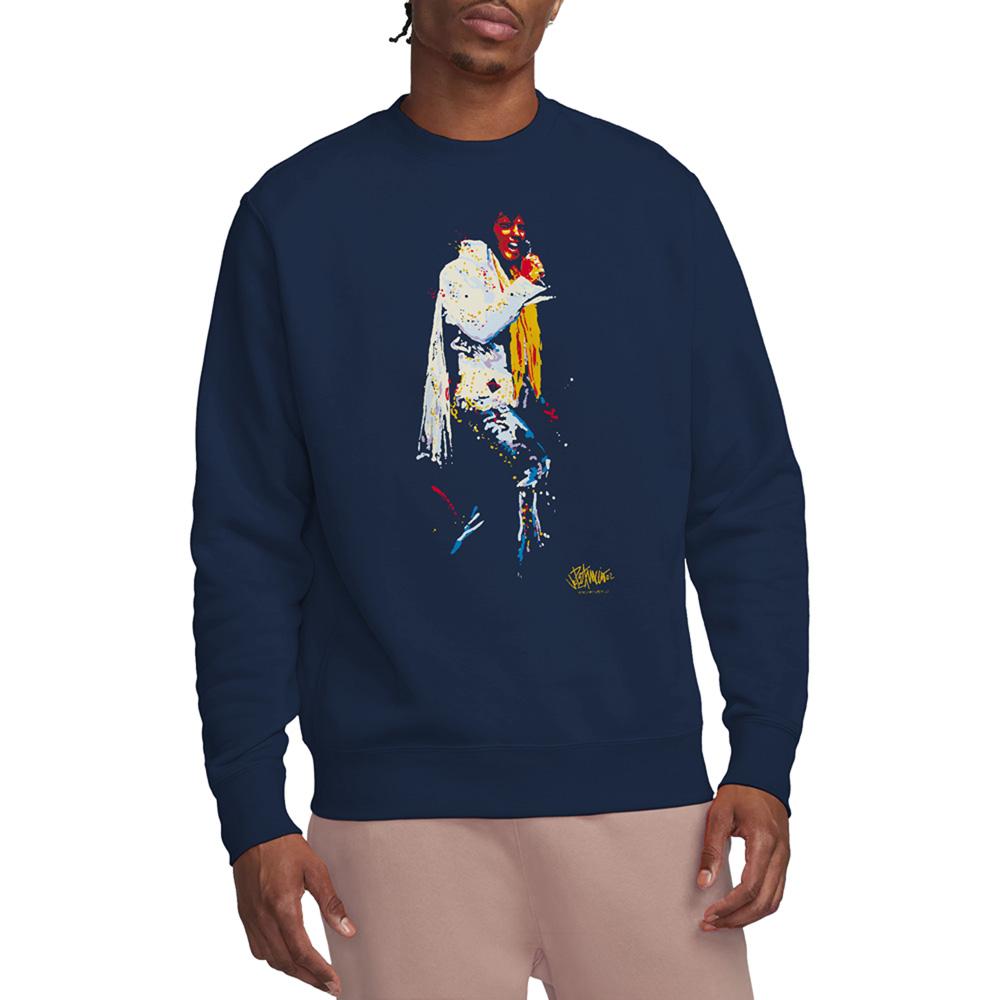 Navy - Side - Elvis Unisex Adult Yellow Scarf Sweatshirt