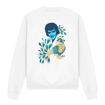 White - Front - Elvis Unisex Adult Peacock Sweatshirt