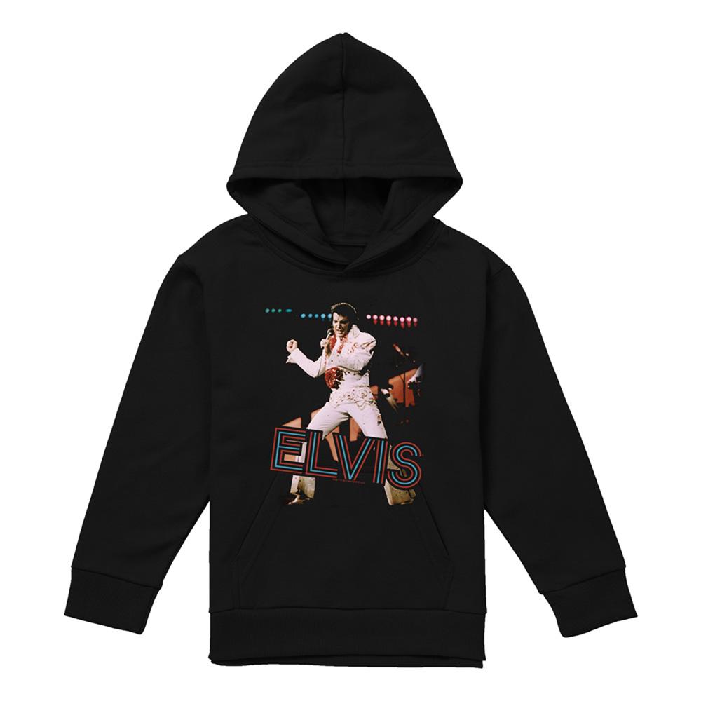 Black - Front - Elvis Presley Childrens-Kids Hit The Lights Hoodie