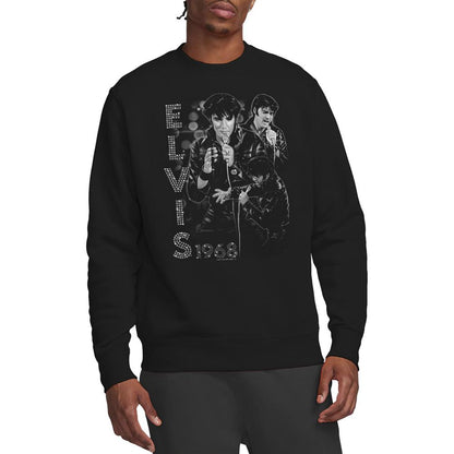 Black - Side - Elvis Unisex Adult Leathered Sweatshirt
