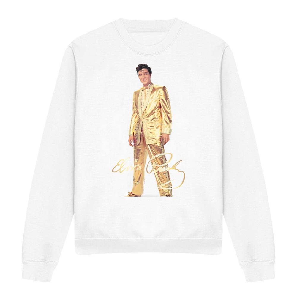 White - Front - Elvis Unisex Adult Gold Lame Suit Sweatshirt