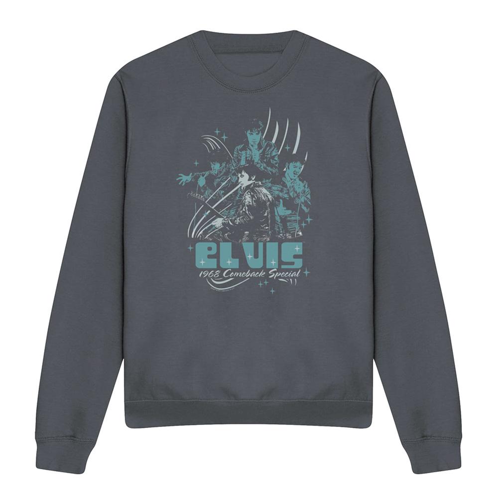 Charcoal - Front - Elvis Presley Unisex Adult 68 Leather Sweatshirt
