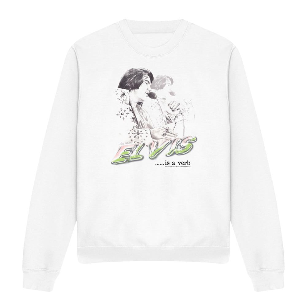 White - Front - Elvis Unisex Adult Is A Verb Sweatshirt